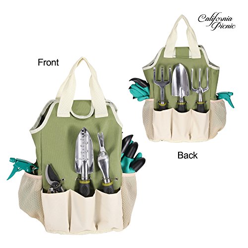 Garden Tool Set | Garden Tools Organizer Tote | Gardening Gloves Included Great Garden Tools for Woman and Men | 9 Piece Garden Accessories Tool Organizer Kit | Gardening Gifts | Gardeners Supply