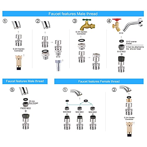 4 Pieces Garden Hose Adapter Kit Faucet Adapter Kit, Multi-Thread Sink to Hose Adapter Water Filter Adapter Female to Female / Male to Female, Swivel Faucet Aerator Adapter Water Hose Adapter