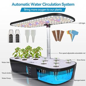 KioGro Hydroponics Growing System, 12 Pods Herb Garden Kit Indoor with 139 LED Grow Light Gardening System, Automatic Timer, Height Adjustable, 4L Water Tank for Home