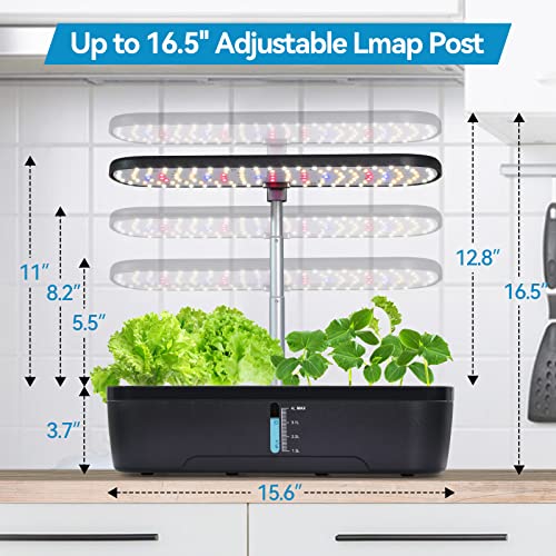 KioGro Hydroponics Growing System, 12 Pods Herb Garden Kit Indoor with 139 LED Grow Light Gardening System, Automatic Timer, Height Adjustable, 4L Water Tank for Home