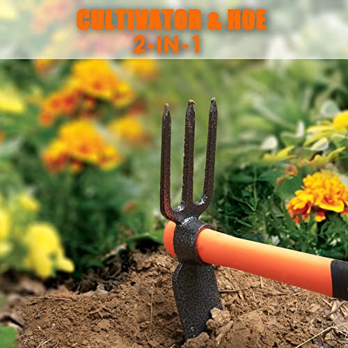 4 Piece Garden Tool Set A Hand Trowel, Transplanter, A Hoe and Cultivator Combo, Folding Saw Ergonomically Shaped Fiberglass Handle Design Shock-Absorbing Non-Slip Ideal for Campers, Hikers