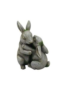 comfy hour 6″ polyresin embracing rabbits statue figurine for outdoor garden decoration, gray and green, spring in garden collection