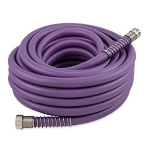 Camco EvoFlex 50-Foot Drinking Water Hose | Features an Extra Flexible Construction, Stainless Steel Strain Reliefs, and is Ideal for RVing, Gardening, Washing Pets, and More | Purple (22586)