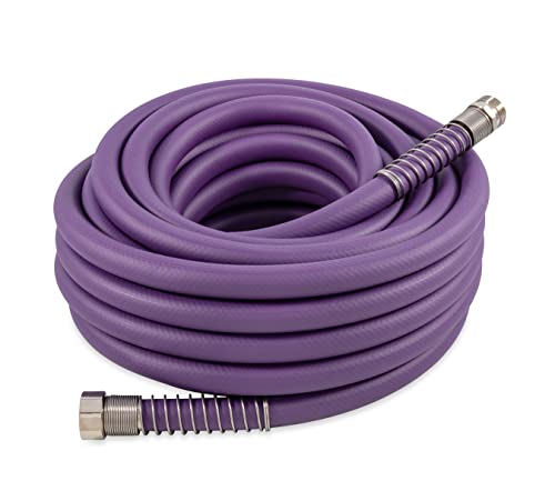 Camco EvoFlex 50-Foot Drinking Water Hose | Features an Extra Flexible Construction, Stainless Steel Strain Reliefs, and is Ideal for RVing, Gardening, Washing Pets, and More | Purple (22586)