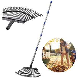 hosko 79 inch leaf rake, 25 tines garden rakes with adjustable sectional handle for quick clean up of lawns, garden, farm, pasture, yard and chicken coop
