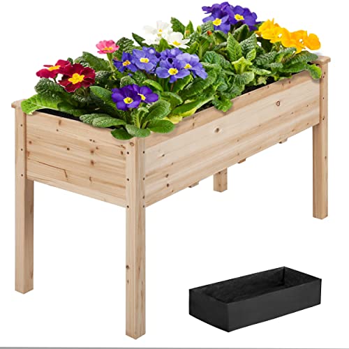 Yaheetech Raised Garden Bed 48x24x30in Elevated Wooden Planter Box with Legs Standing Growing Bed for Gardening/Backyard/Patio/Balcony