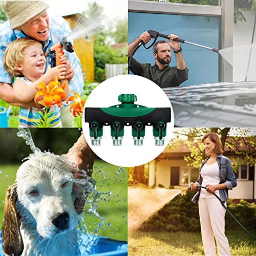 SIPIK Garden Hose Splitter 4 Way - 3/4 Inch Heavy Duty Metal Water Faucet Splitter with Shut Off Valves 4 Way Leakproof Hose Connectors with Comfortable Rubberized Grip for Gardening Hoses 5 Washers