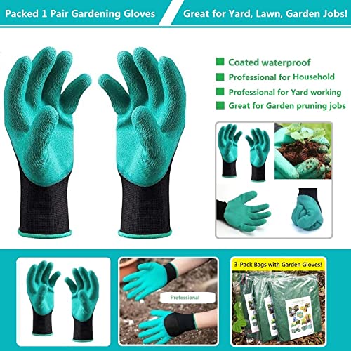 Professional 3-Pack 80 Gallons Lawn Garden Bag Leaf Waste Bags (D26, H33 inches) with Coated Gardening Gloves,Reuseable Heavy Duty Patio Bags,Grass Pool Bags,Home Yard Trash Bags with 4 Handles