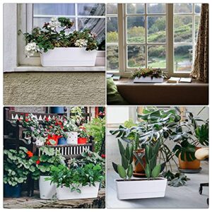 Herb Planter with Tray, GREANER 1 Pack 12x3.8 Inch Rectangle Window Box, Indoor Succulent Flowers Succulent Plastic Pot for Windowsill , Garden, Balcony, Office Outdoor Decoration - White