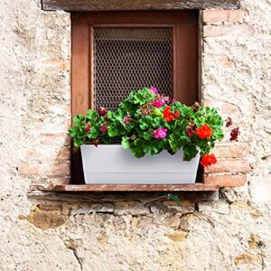 Herb Planter with Tray, GREANER 1 Pack 12x3.8 Inch Rectangle Window Box, Indoor Succulent Flowers Succulent Plastic Pot for Windowsill , Garden, Balcony, Office Outdoor Decoration - White