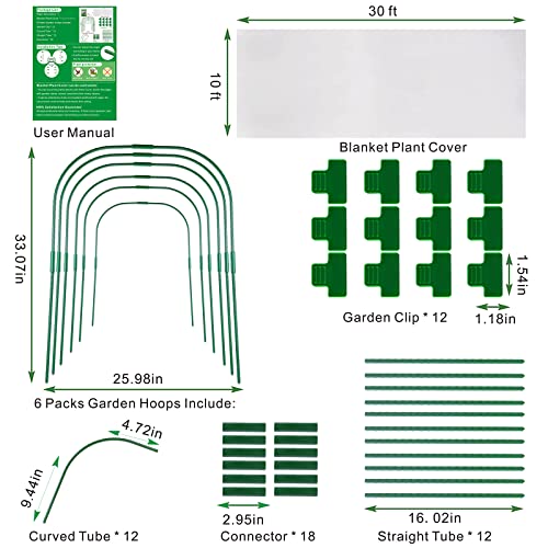 Garden Mesh Netting Kit,10x30ft Plant Cover Fine Mesh Netting with 6pcs Garden Hoops & 12 Clips,Bird Netting for Garden Protection for Fruit Vegetable Flowers Greenhouse Crop Net Row Covers