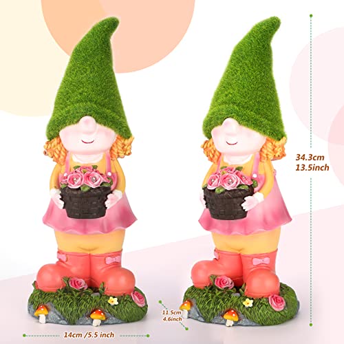 Flocked Lady Garden Gnomes, Solar Gnome Decoration Garden Statue for Yard, Patio, Lawn, Porch, Garden Decor for Outside Women Men Gifts