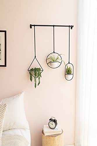 Mkono Mini Hanging Planters Indoor Herb Garden for Window, 3.5" Ceramic Plant Pot in 3 Different Metal Plant Hangers with Drainage Holes for Indoor Plants, Black/White