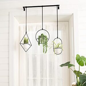 Mkono Mini Hanging Planters Indoor Herb Garden for Window, 3.5" Ceramic Plant Pot in 3 Different Metal Plant Hangers with Drainage Holes for Indoor Plants, Black/White