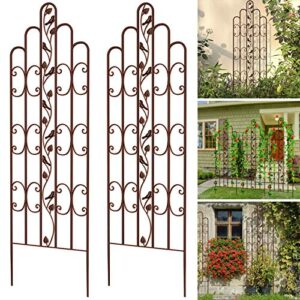 Amagabeli 2 Pack Large Garden Trellis 71” x 21” Heavy Duty Rustproof Brown Iron Plant Trellis for Potted Plant Support Tall Wall Metal Trellis for Rose Vine Vegetable Cucumber