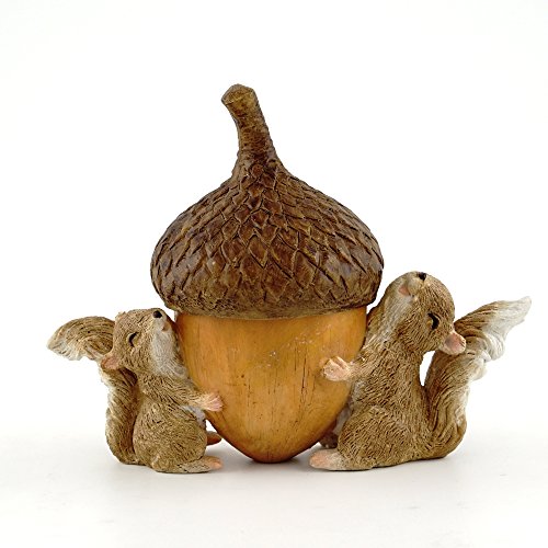 Top Collection Miniature Garden Squirrels Carrying Acorn Trinket Box with Secret Compartment Decor, Small