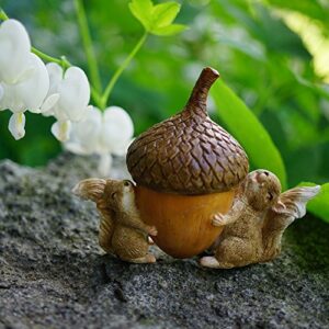 Top Collection Miniature Garden Squirrels Carrying Acorn Trinket Box with Secret Compartment Decor, Small