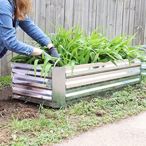 Sunnydaze Corrugated Galvanized Steel Raised Garden Bed - 48-Inch x 11.75-Inch Rectangle Planter for Plants, Vegetables, and Flowers - Silver