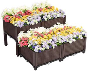 vivohome elevated plastic raised garden bed planter kit for flower vegetable grow brown set of 4