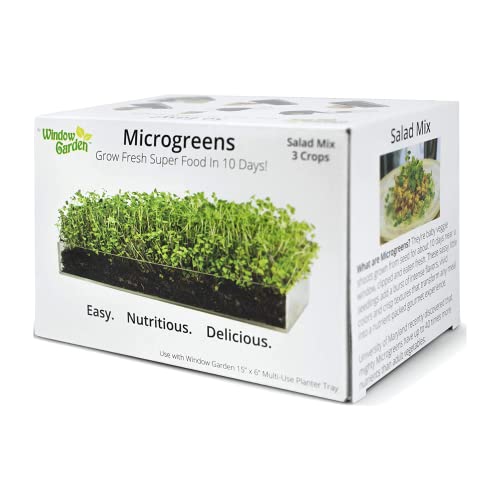 Window Garden Microgreens Growing Kit - Includes Microgreen Seeds, Organic Pea Shoot (3 Pack Refill) - Indoor Microgreen Grow Starter Kit - Pre-Measured Soil, Sprout Crops of Superfood Greens