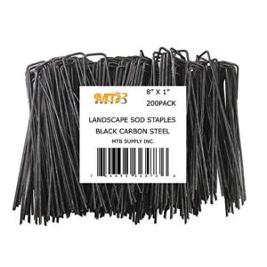 mtb 200 pack 8×1 inch 11ga(0.12inch) sod staples garden pins netting stakes ground spikes landscape cover pegs carbon steel black