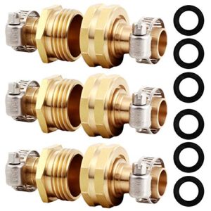 yelun solid brass garden hose repair connector with clamps hose end repair kit,fit for 3/4″garden hose fitting,male and female hose fittings(3/4″-3 set)