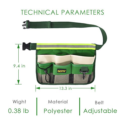 FASITE YL003F 7-POCKET Gardening Tools Belt Bags Garden Waist Bag Hanging Pouch, Green