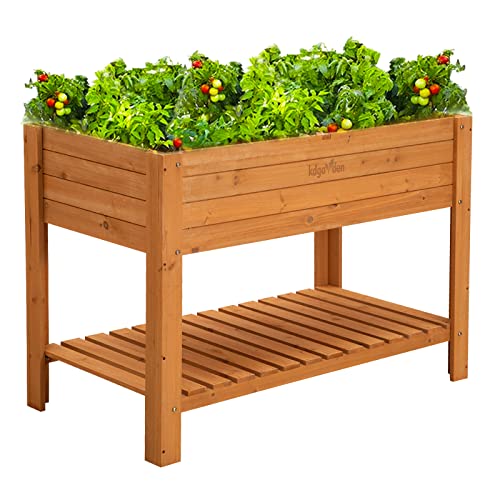 Raised Garden Bed Wood Planter Box Outdoor Wooden Elevated Planters Raised Beds with Legs for Vegetable Flower Herb, 48"x24"x33"H, Standing Gardening Box with Liner for Backyard, Patio, Deck