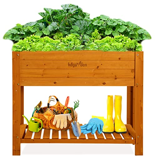 Raised Garden Bed Wood Planter Box Outdoor Wooden Elevated Planters Raised Beds with Legs for Vegetable Flower Herb, 48"x24"x33"H, Standing Gardening Box with Liner for Backyard, Patio, Deck