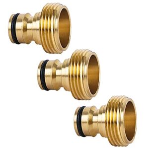 shownew garden hose quick connector male hose end adapters solid brass 3/4 inch ght thread water hose fitting repair replacement, male only, 3pcs