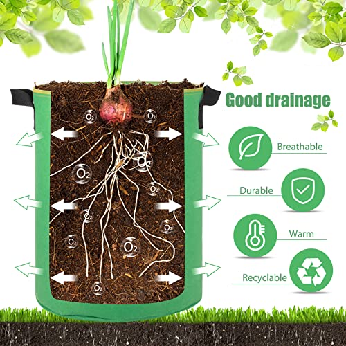 4 Pack 10 Gallon Potato Grow Bags Garden Planting Bag with Window Felt Potatoes Growing Containers with Handles for Vegetables Tomato Carrot Onion Fruits Plants Planting