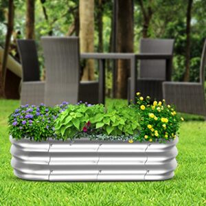 hooima raised garden bed – rust proof galvanized, reinforced steel bottomless planter for growing flowers & veggies – adjustable size to 4ft. long and 2.1ft. wide plus you get a led solar lamp light