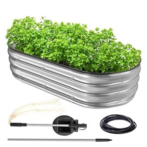 HOOIMA Raised Garden Bed - Rust Proof Galvanized, Reinforced Steel Bottomless Planter for Growing Flowers & Veggies - Adjustable Size to 4ft. Long and 2.1ft. Wide Plus You Get a LED Solar Lamp Light