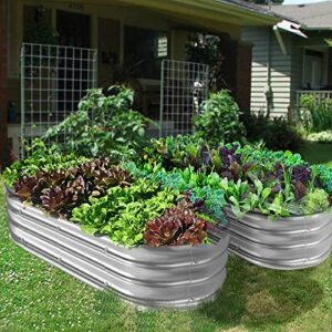 HOOIMA Raised Garden Bed - Rust Proof Galvanized, Reinforced Steel Bottomless Planter for Growing Flowers & Veggies - Adjustable Size to 4ft. Long and 2.1ft. Wide Plus You Get a LED Solar Lamp Light