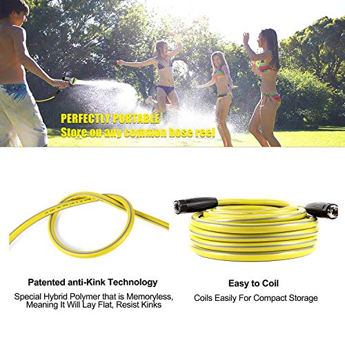 Macuvan Garden Hose 25 ft Heavy Duty-Water Hose with 9 Way Spray Nozzle and Flexible 4 Layers Hybrid-3/4’’ Nickel Plated Brass Fittings-5/8’’ Inner Core-Lead-Free Outdoor Durable Lightweight Pipe Set