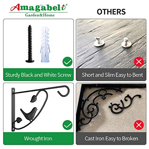 Amagabeli 4 Pack 12 inch Hanging Brackets for Plants Outdoor Hooks Hangers Planter Baskets Flower Pot Bird Feeder Wind Chimes Lanterns for Indoor Wall Fence Trees Patio Garden Post Arm Black BG152