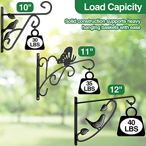 Amagabeli 4 Pack 12 inch Hanging Brackets for Plants Outdoor Hooks Hangers Planter Baskets Flower Pot Bird Feeder Wind Chimes Lanterns for Indoor Wall Fence Trees Patio Garden Post Arm Black BG152