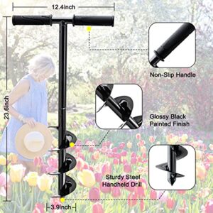 Hand Post Hole Digger - 24'' x 4" Earth Garden Auger Drill with Gloves, Non-Slip Handle, Spiral Drill Planter Bit for Planting Trees, Seedlings, Bedding Plants, Deep Cultivating, Digging Weeds Roots