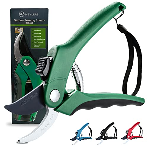 Nevlers 8" Bypass Pruning Shears for Gardening | Garden Shears with Stainless Steel Blades & 8mm Cutting Capacity| Professional Garden Scissors |Heavy Duty Gardening Hand Tools |Green Gardening Shears