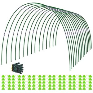 green garden hoops 15 sets of 6.56 ft long 75pcs 15.7″ with dia 0.354 in support hoops for garden stakes,raised bed (75)