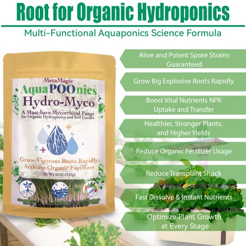 MetaMagic Mycorrhizal Fungi Root Enhancer for Plants Cuttings Hydro-Myco Fertilizer for Vegetables Herb Garden Kit Indoor Garden Hydroponics Growing System Hydroponic Nutrients Supplies, 5OZ