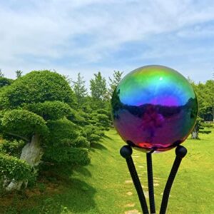 Missmore Gazing Globe Mirror Ball in Rainbow Stainless Steel, Mirror Polished Hollow Sphere Sparkling Outdoor Ornament (Globe-200mm-8in-1pc-Rainbow)