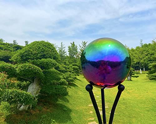 Missmore Gazing Globe Mirror Ball in Rainbow Stainless Steel, Mirror Polished Hollow Sphere Sparkling Outdoor Ornament (Globe-200mm-8in-1pc-Rainbow)