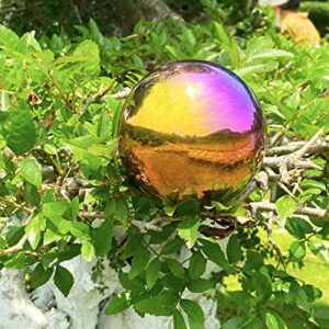 Missmore Gazing Globe Mirror Ball in Rainbow Stainless Steel, Mirror Polished Hollow Sphere Sparkling Outdoor Ornament (Globe-200mm-8in-1pc-Rainbow)