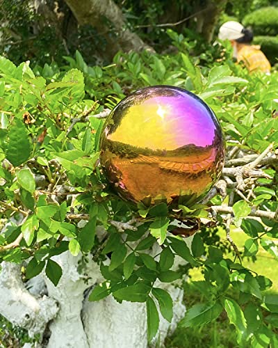 Missmore Gazing Globe Mirror Ball in Rainbow Stainless Steel, Mirror Polished Hollow Sphere Sparkling Outdoor Ornament (Globe-200mm-8in-1pc-Rainbow)