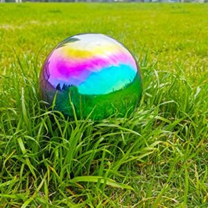 Missmore Gazing Globe Mirror Ball in Rainbow Stainless Steel, Mirror Polished Hollow Sphere Sparkling Outdoor Ornament (Globe-200mm-8in-1pc-Rainbow)