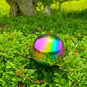 Missmore Gazing Globe Mirror Ball in Rainbow Stainless Steel, Mirror Polished Hollow Sphere Sparkling Outdoor Ornament (Globe-200mm-8in-1pc-Rainbow)