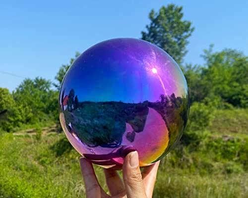 Missmore Gazing Globe Mirror Ball in Rainbow Stainless Steel, Mirror Polished Hollow Sphere Sparkling Outdoor Ornament (Globe-200mm-8in-1pc-Rainbow)