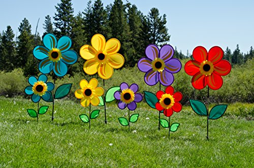 In the Breeze 12 Inch Purple Sunflower Wind Spinner with Leaves - Includes Ground Stake - Colorful Flower for Your Yard and Garden