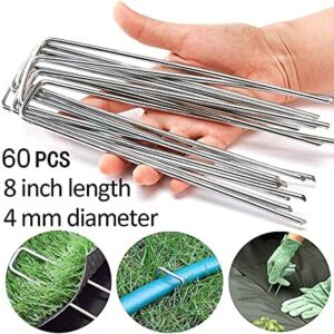 U/D 4 Inch Galvanized Landscape Staples 60 Pack 11 GaugeGarden Stakes Heavy-Duty Sod Pins Anti-Rust Fence Stakesfor Weed Barrier Fabric Ground Cover Dripper Irrigation Tubing Soaker Hose